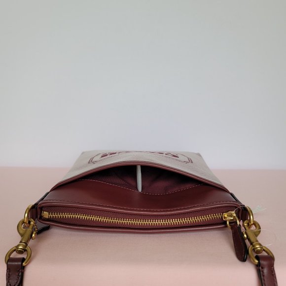 COACH Kitt Badge Jacquard & Smooth Leather Crossbody- Wine Multi ⭐ - Picture 10 of 16